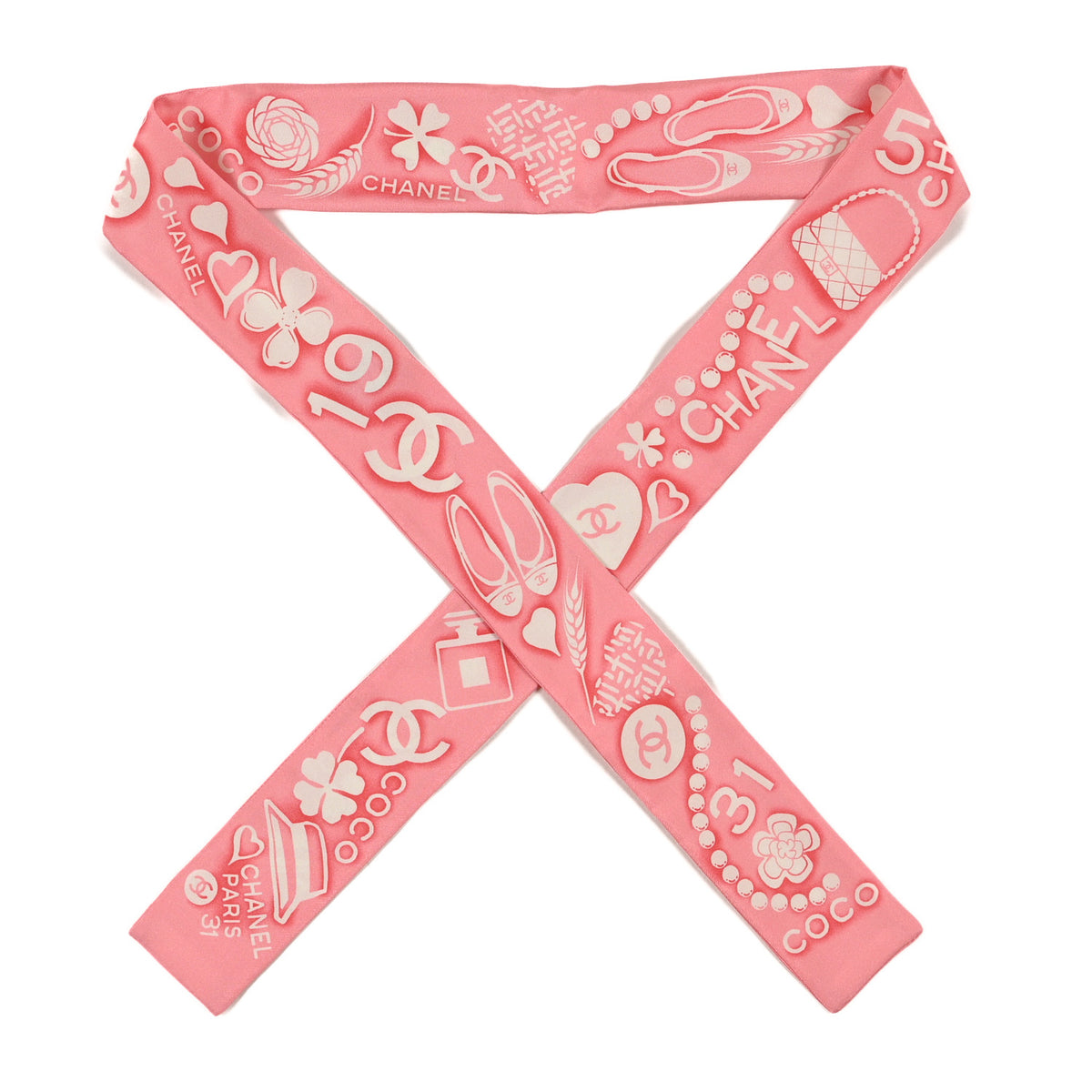 Silk CC Slim Floral Bandeau Scarf Pink Ivory