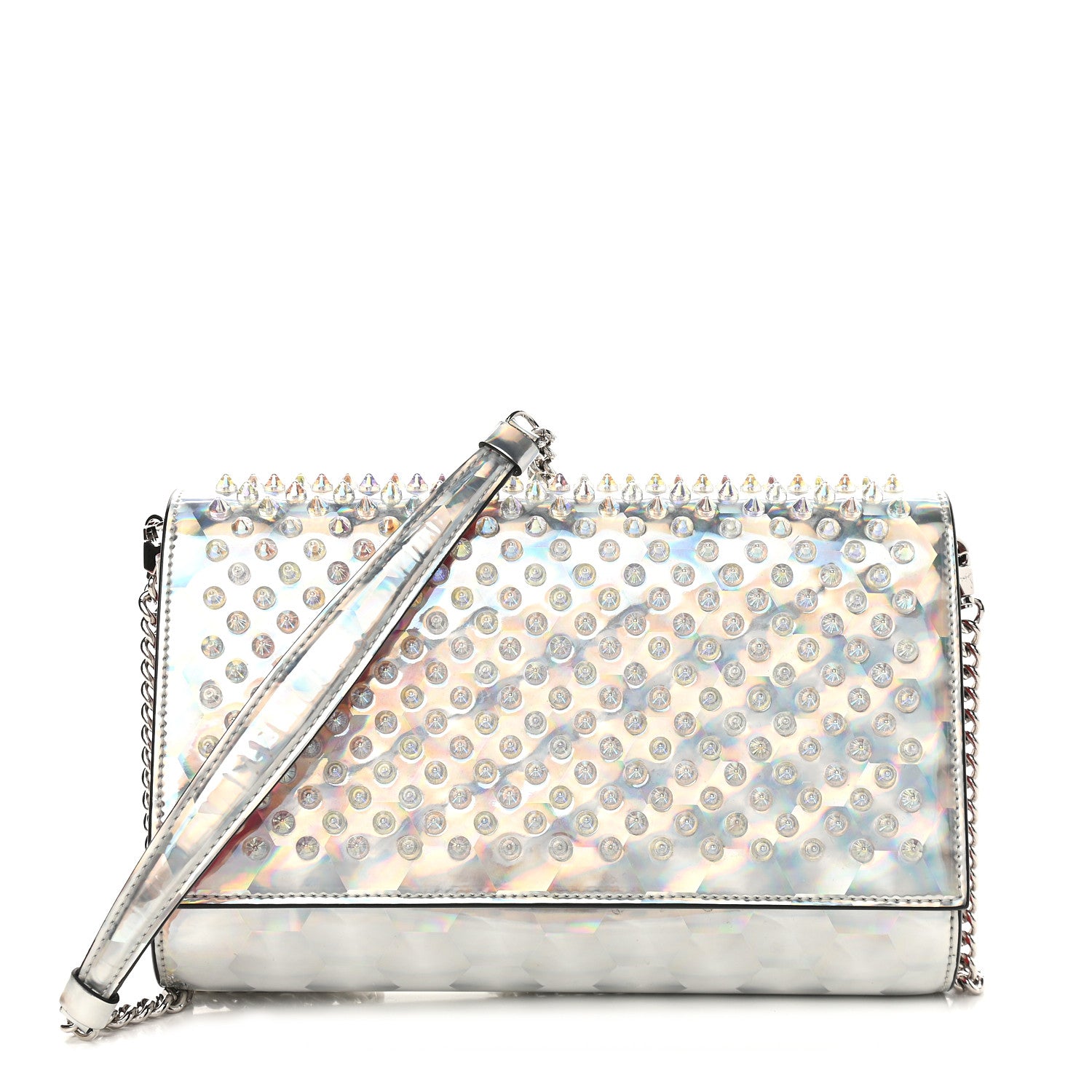 Christian Louboutin Metallic Calfskin Spikes Paloma Clutch Silver 1 of 8