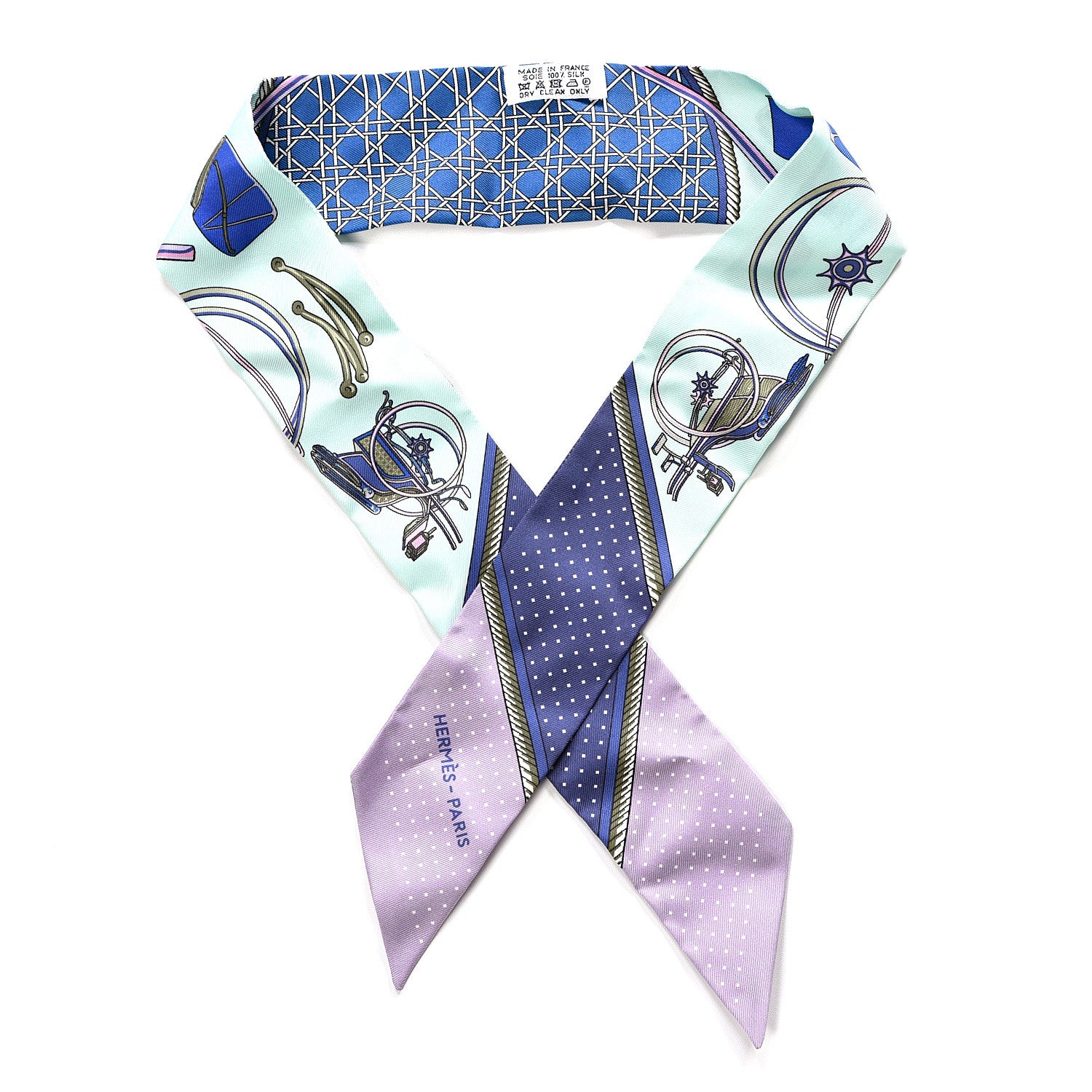 Hermes Silk Les Voitures A Transformation Twilly Vert D'Eau Parme Encre 1 of 3