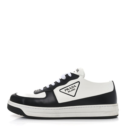 Prada Spazzolato Rois Vitello Soft Triangle Logo Womens Low Top Sneakers 38 White Black 1 of 8