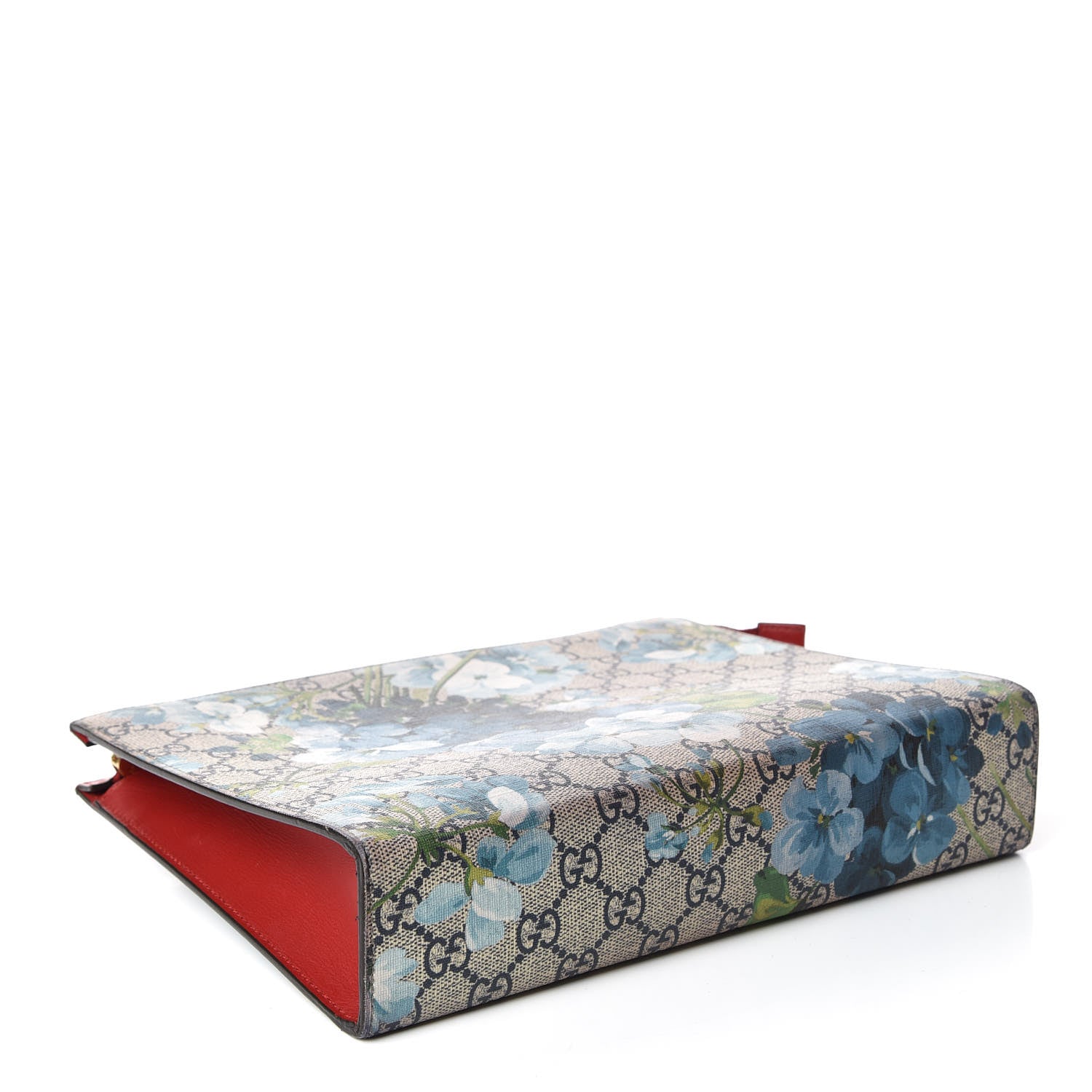 Gucci GG Supreme Monogram Blooms Large Cosmetic Case Beige Blue Navy Hibiscus Red 4 of 14