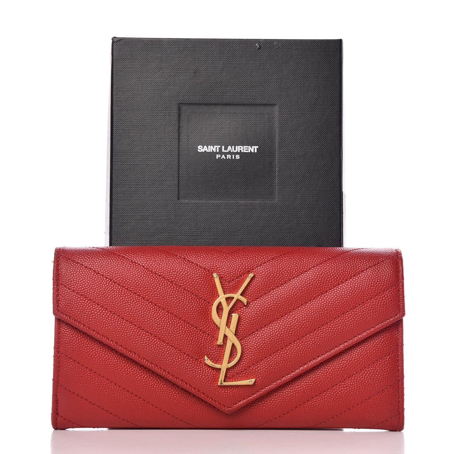 Grain De Poudre Matelasse Chevron Monogram Flap Wallet Red