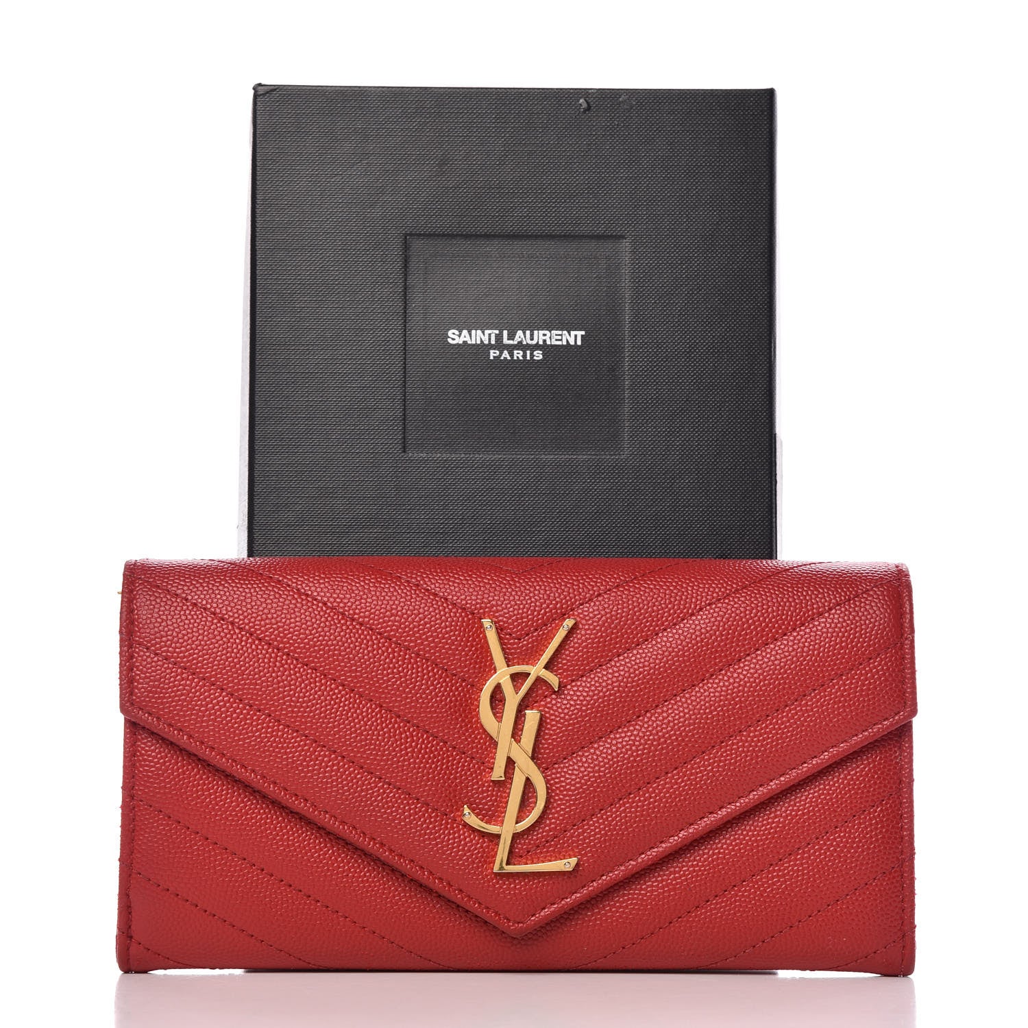 Saint Laurent Grain De Poudre Matelasse Chevron Monogram Flap Wallet Red 15 of 15