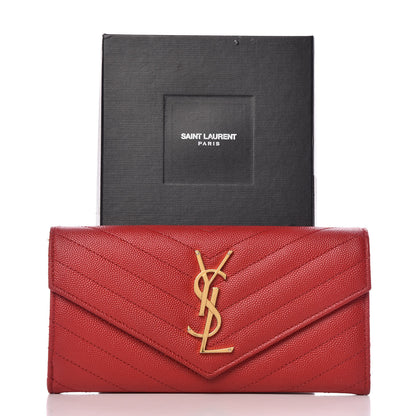 Saint Laurent Grain De Poudre Matelasse Chevron Monogram Flap Wallet Red 15 of 15