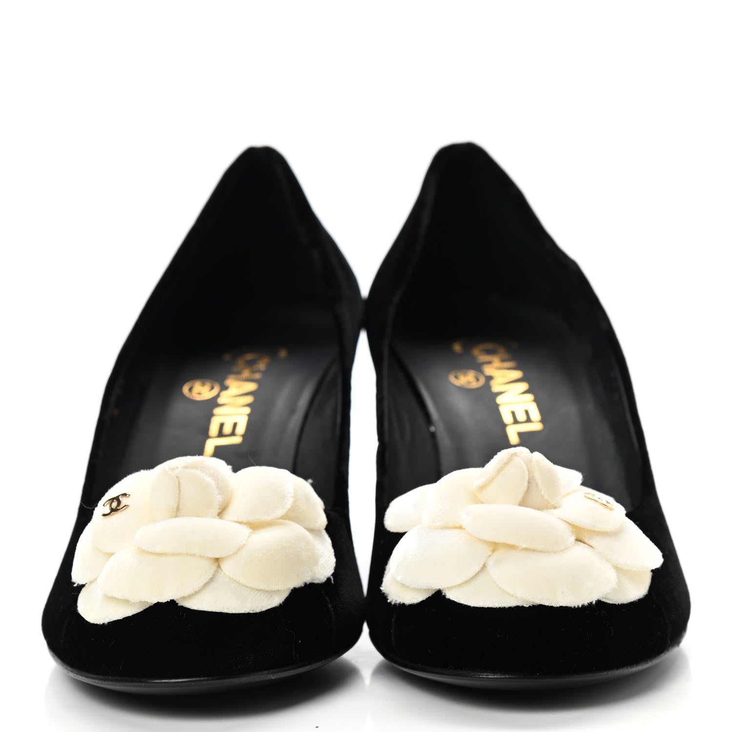 Chanel Velvet Camellia Pumps 37.5 Black 2 of 10