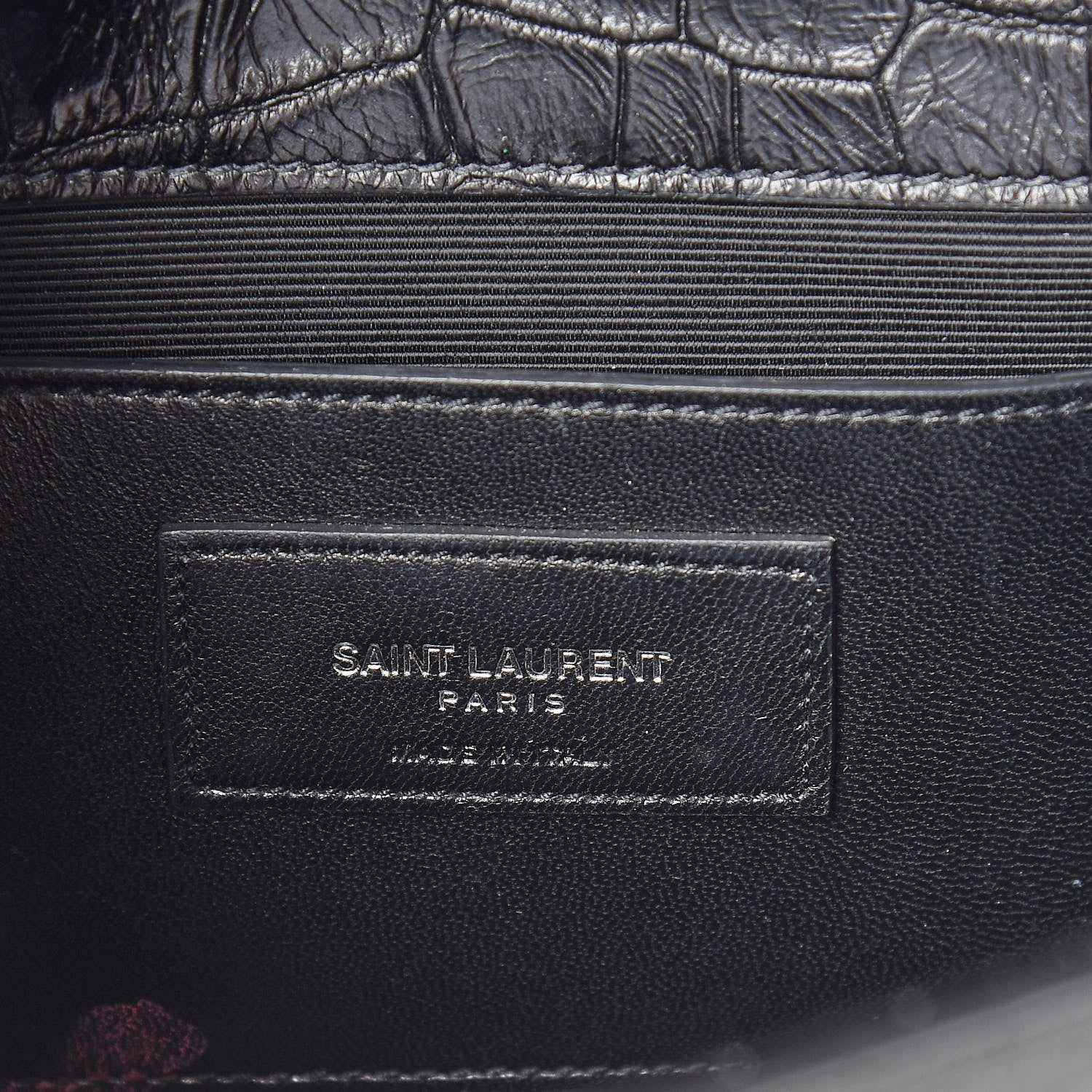Saint Laurent Calfskin Crocodile Embossed Classic Kate Monogram Clutch Black 5 of 8