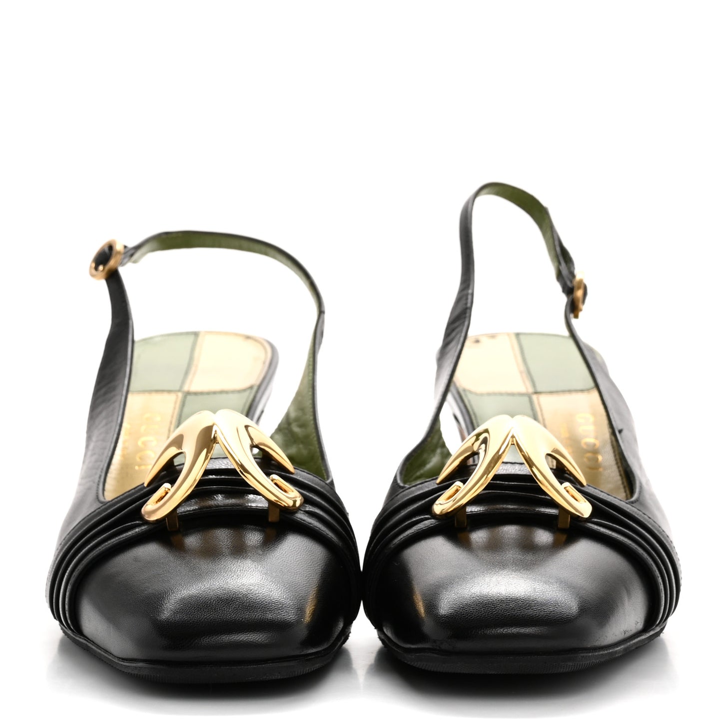 Malaga Kid Half Moon GG Square Toe Slingback Pumps 39.5 Black