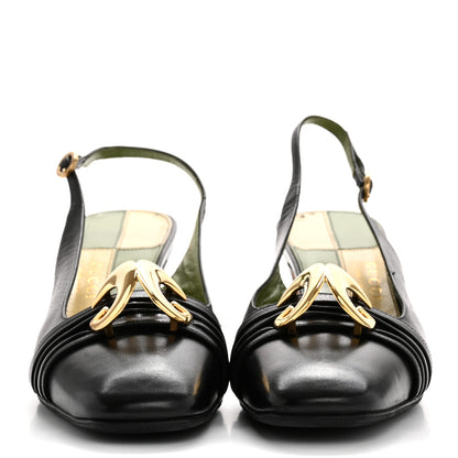 Gucci Malaga Kid Half Moon GG Square Toe Slingback Pumps 39.5 Black 3 of 12
