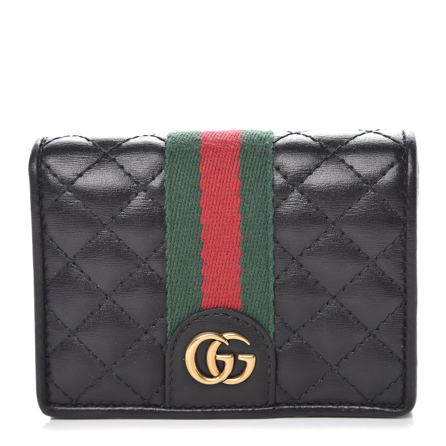 Calfskin Web Trapuntata GG Marmont Card Case Wallet Black