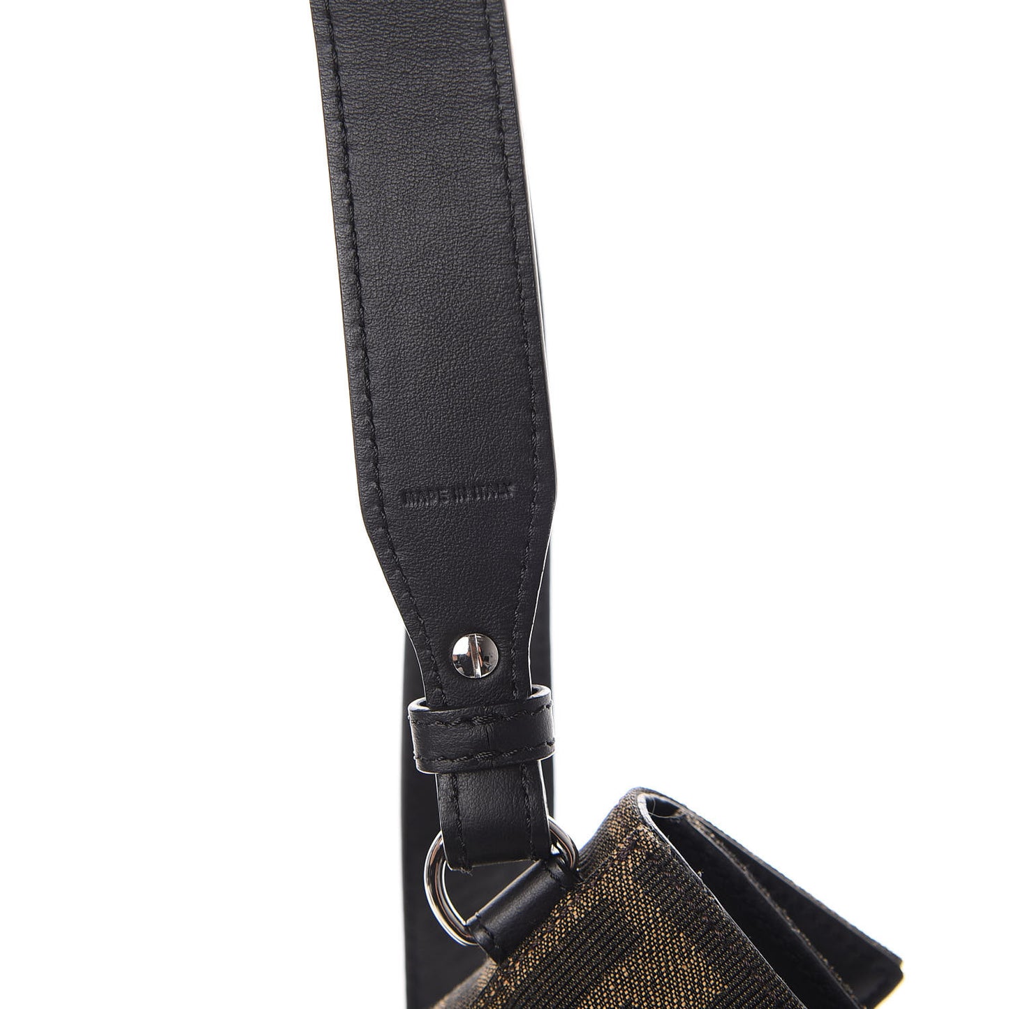 Recycled Fabric Jacquard Vitello Grace FF 1974 Baguette Belt Pouch Tobacco Moro Black
