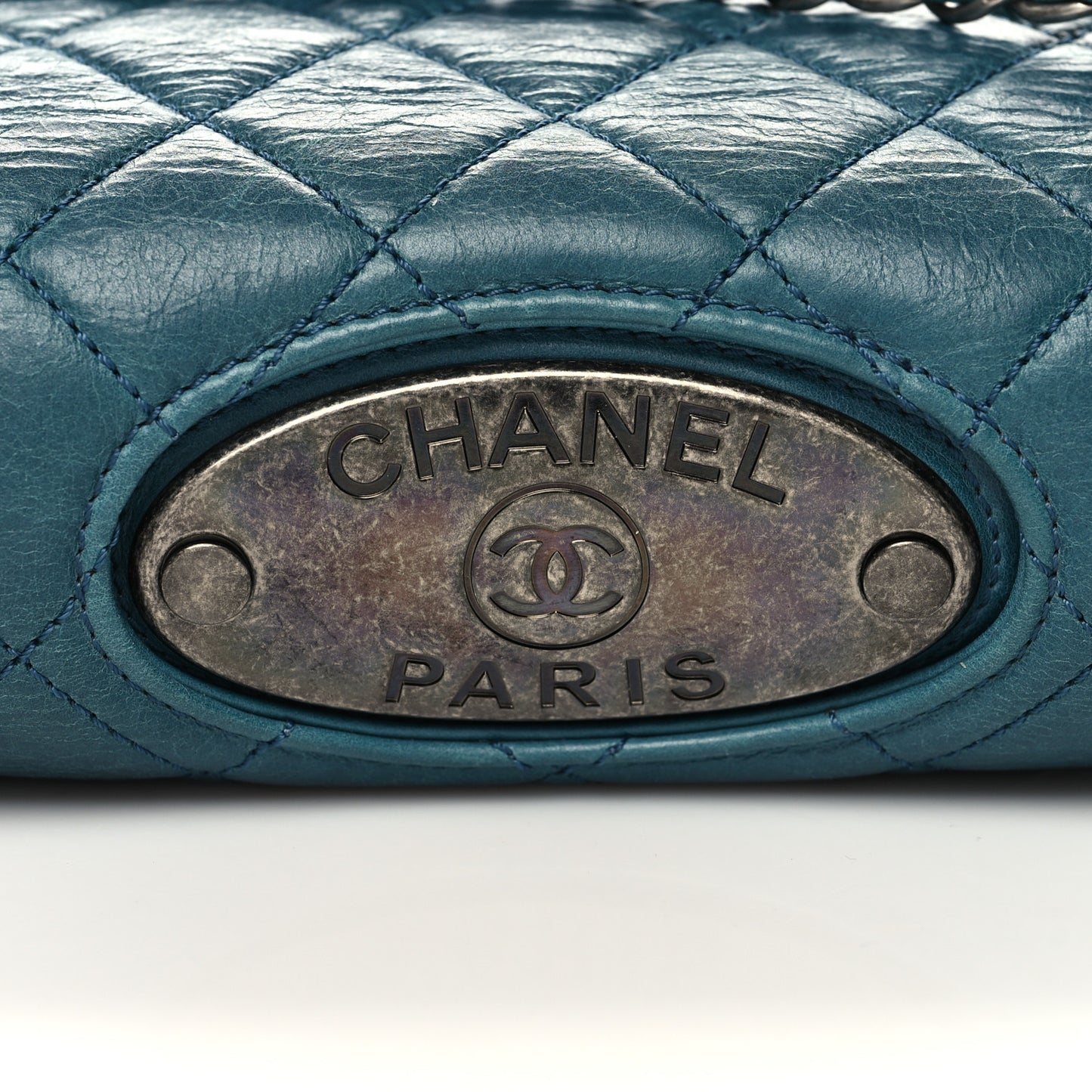 Calfskin Quilted Large Single Flap Bleu