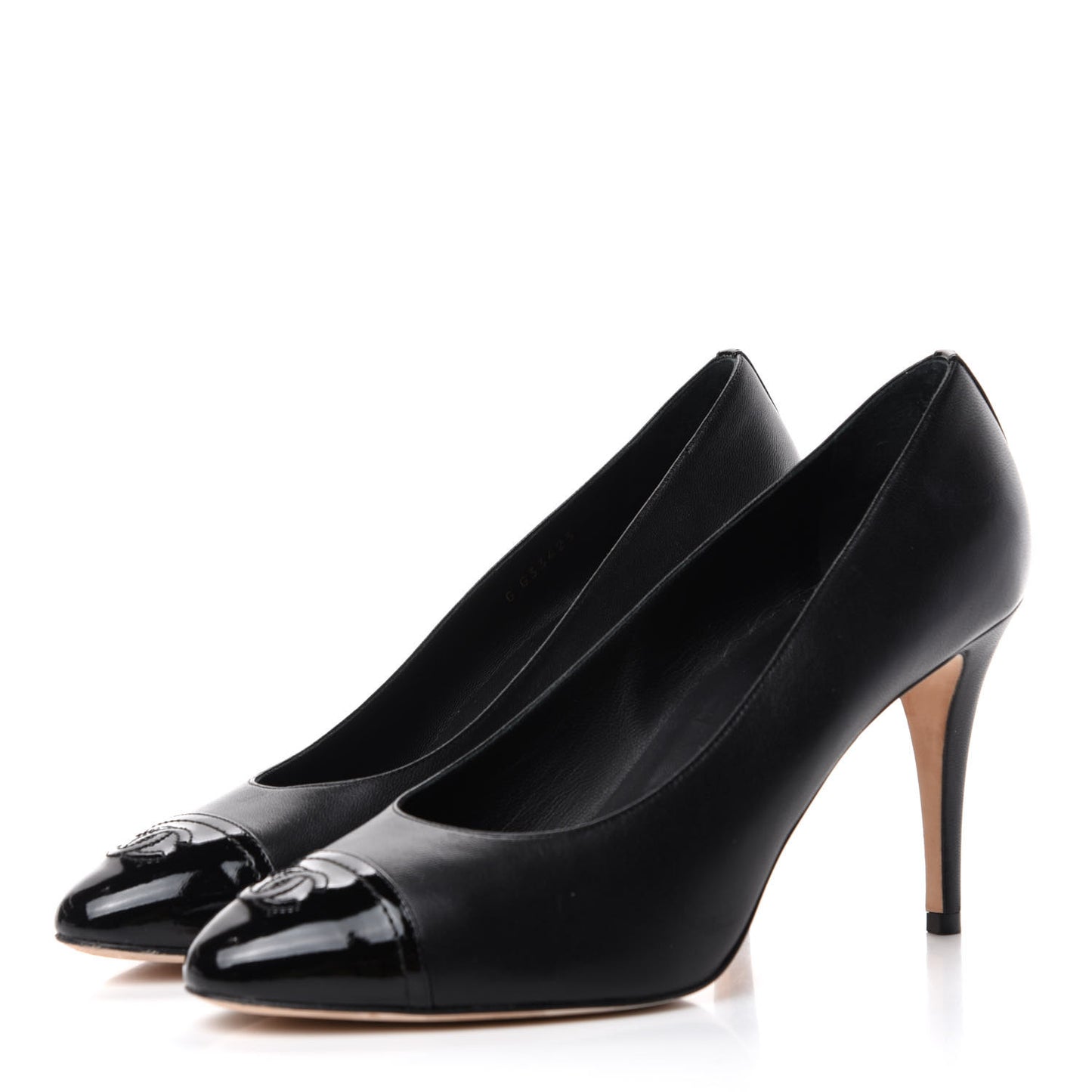 Lambskin Calfskin Patent Cap Toe CC Pumps 42 Black