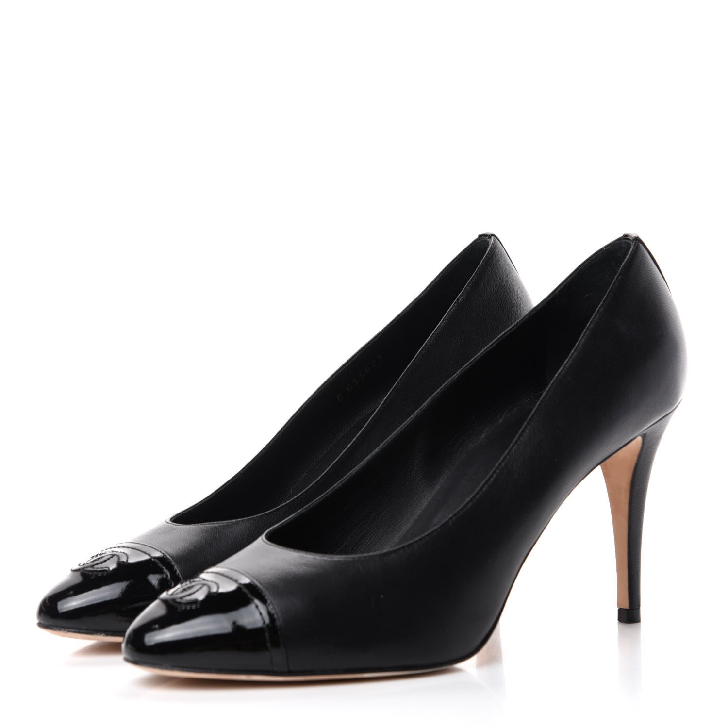 Chanel Lambskin Calfskin Patent Cap Toe CC Pumps 42 Black 3 of 11