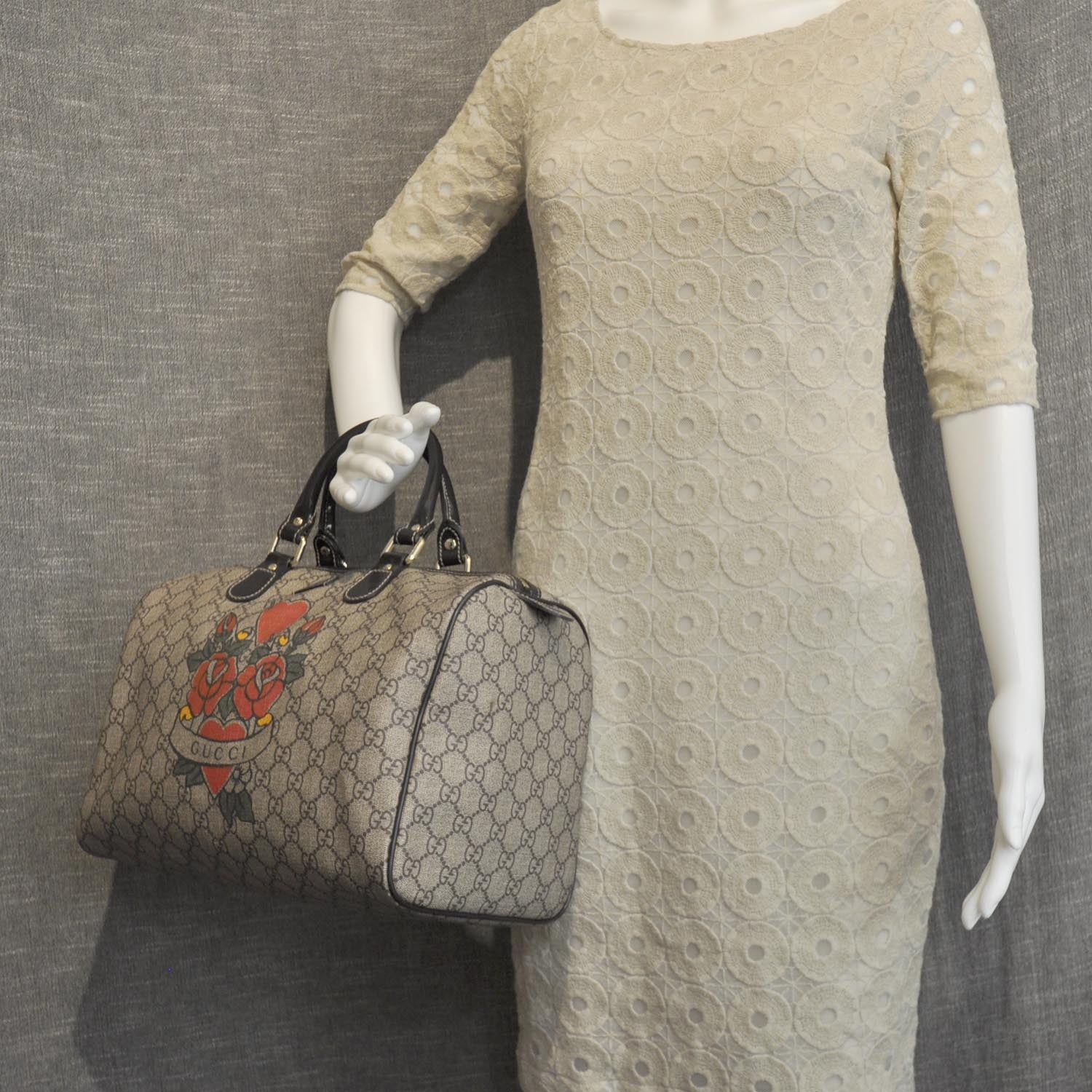 Gucci GG Plus Monogram Tattoo Heart Medium Joy Boston Dark Brown 2 of 9