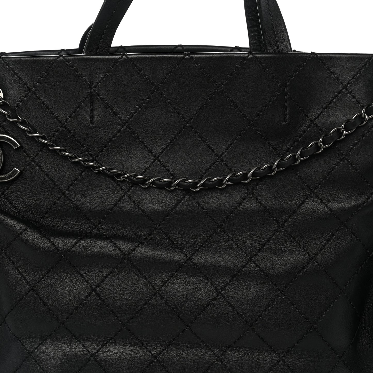 Grained Calfskin CC Pocket Tote Black
