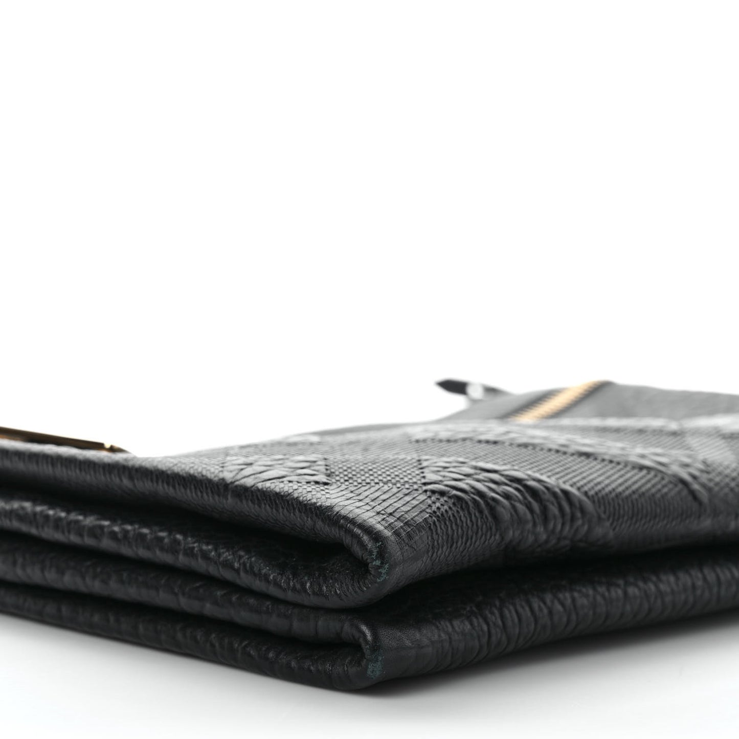 Signature Grain Calfskin Check Embossed Medium Balmoral Clutch Bag Black
