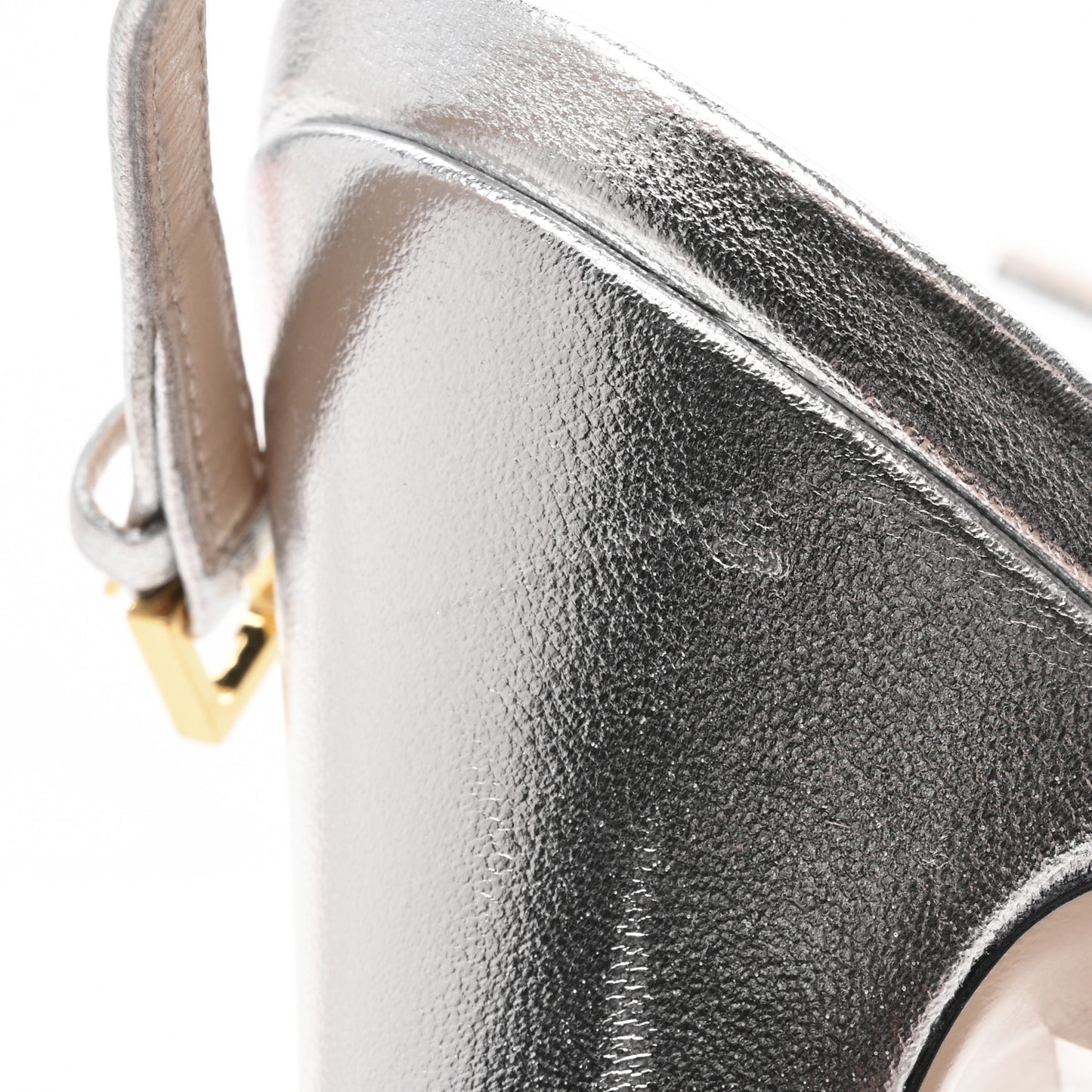 Metallic Nappa Silk Crystal GG Isa Ankle Strap Mid Heel Sandals 39.5 Silver