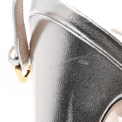 Gucci Metallic Nappa Silk Crystal GG Isa Ankle Strap Mid Heel Sandals 39.5 Silver 9 of 10