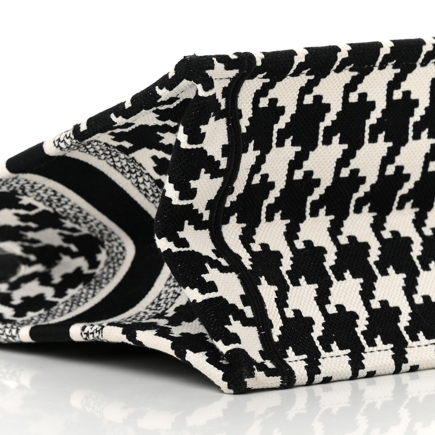 Canvas Houndstooth Embroidered Small Book Tote Black White