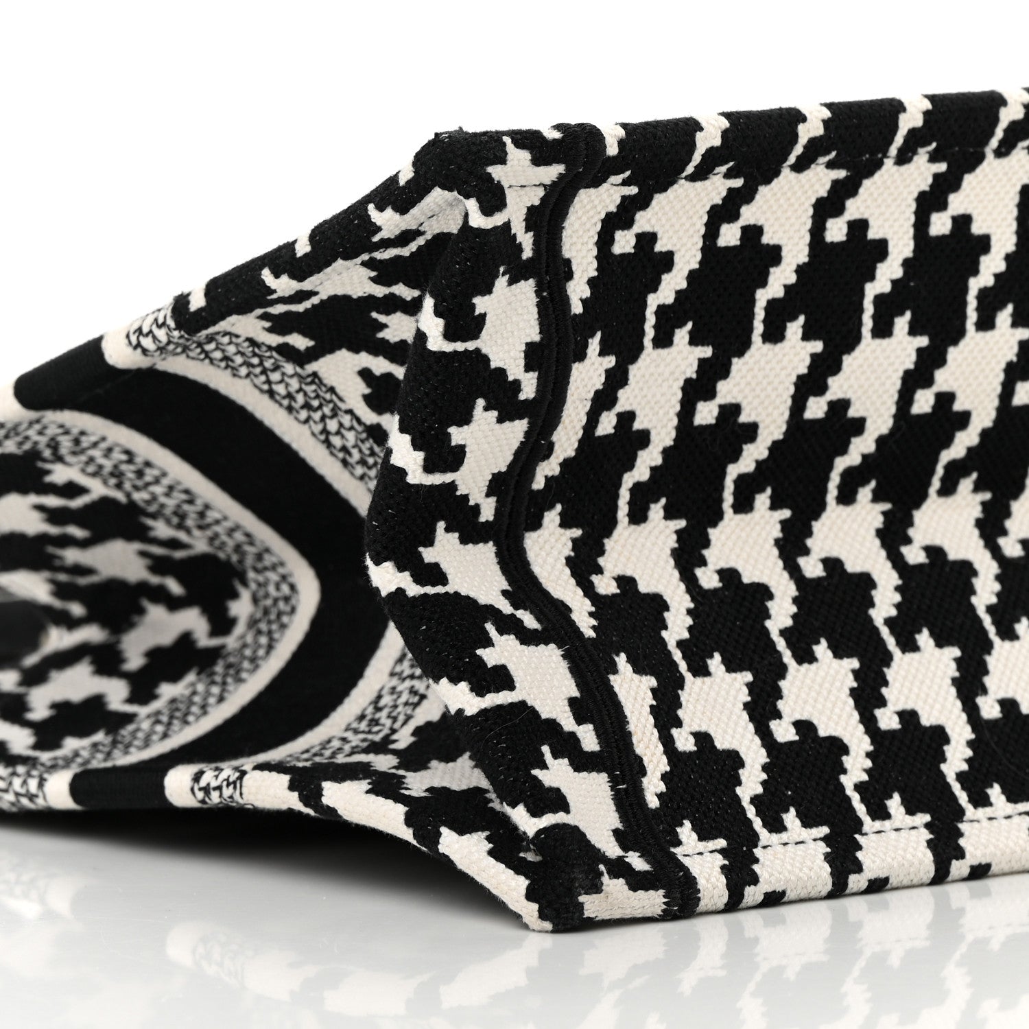 Christian Dior Canvas Houndstooth Embroidered Small Book Tote Black White 9 of 13