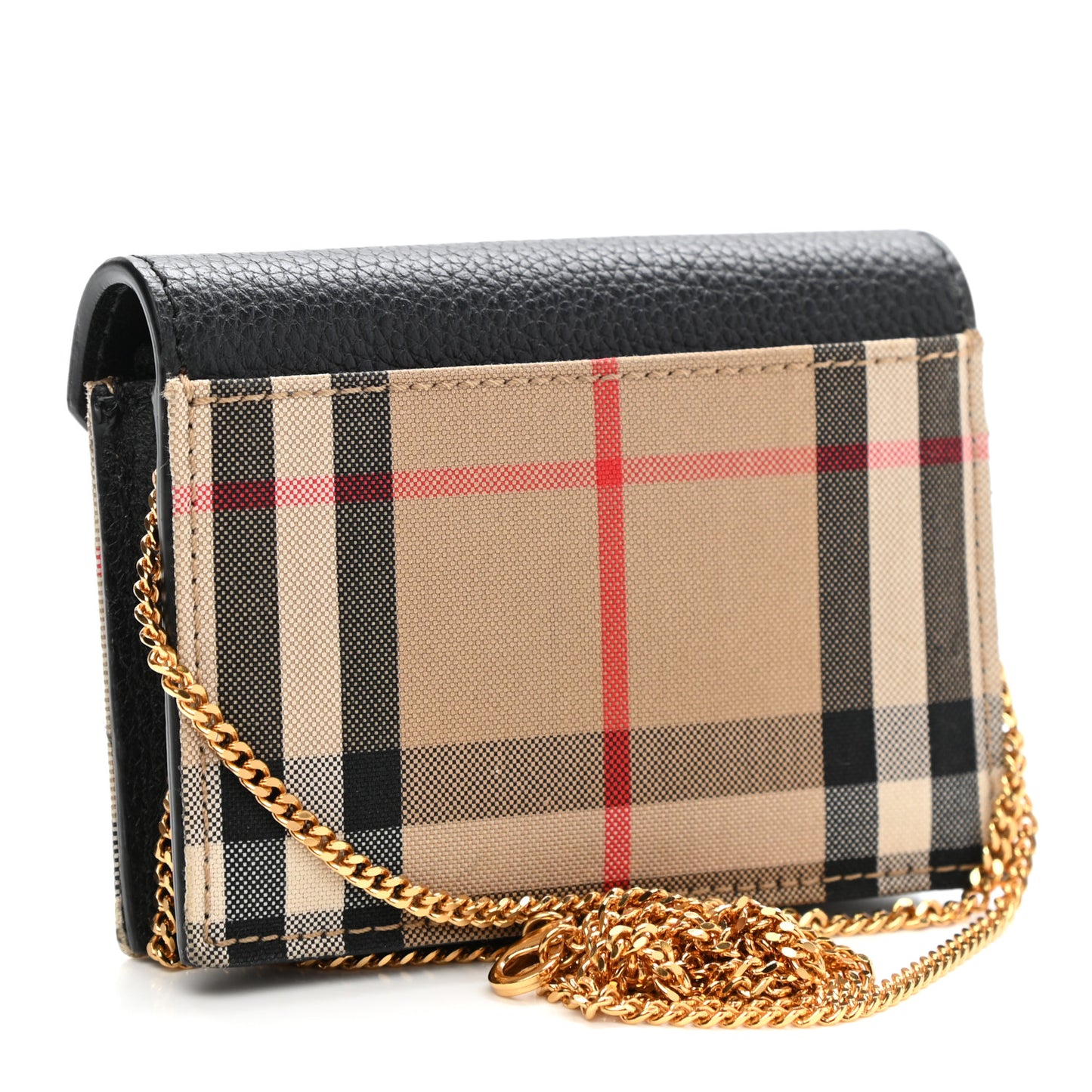 Grainy Calfskin Vintage Check Jade Card Case On Chain Black