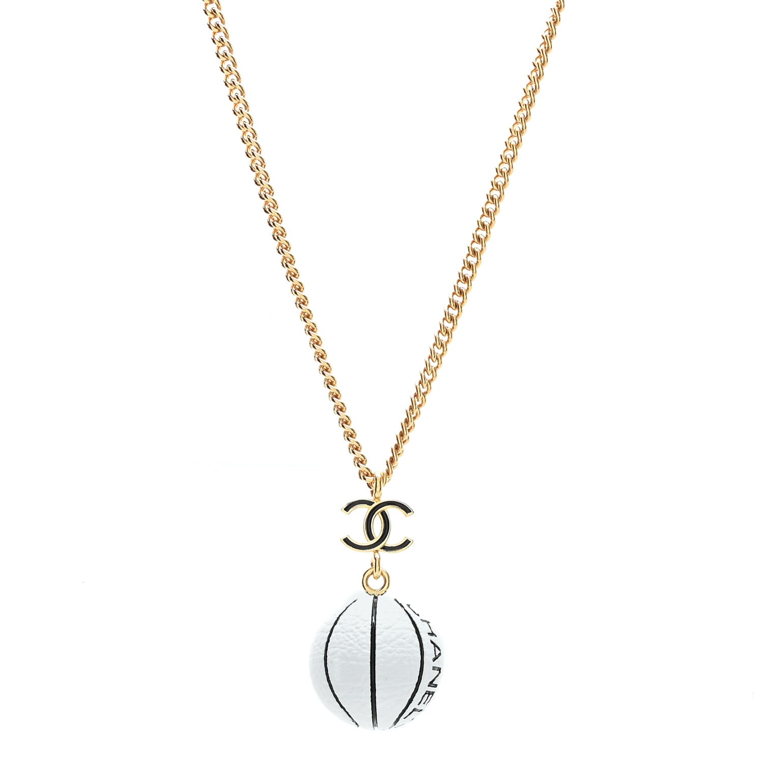 Chanel Resin CC Basketball Necklace Gold White 1 of 5