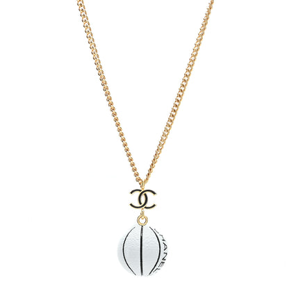 Chanel Resin CC Basketball Necklace Gold White 1 of 5