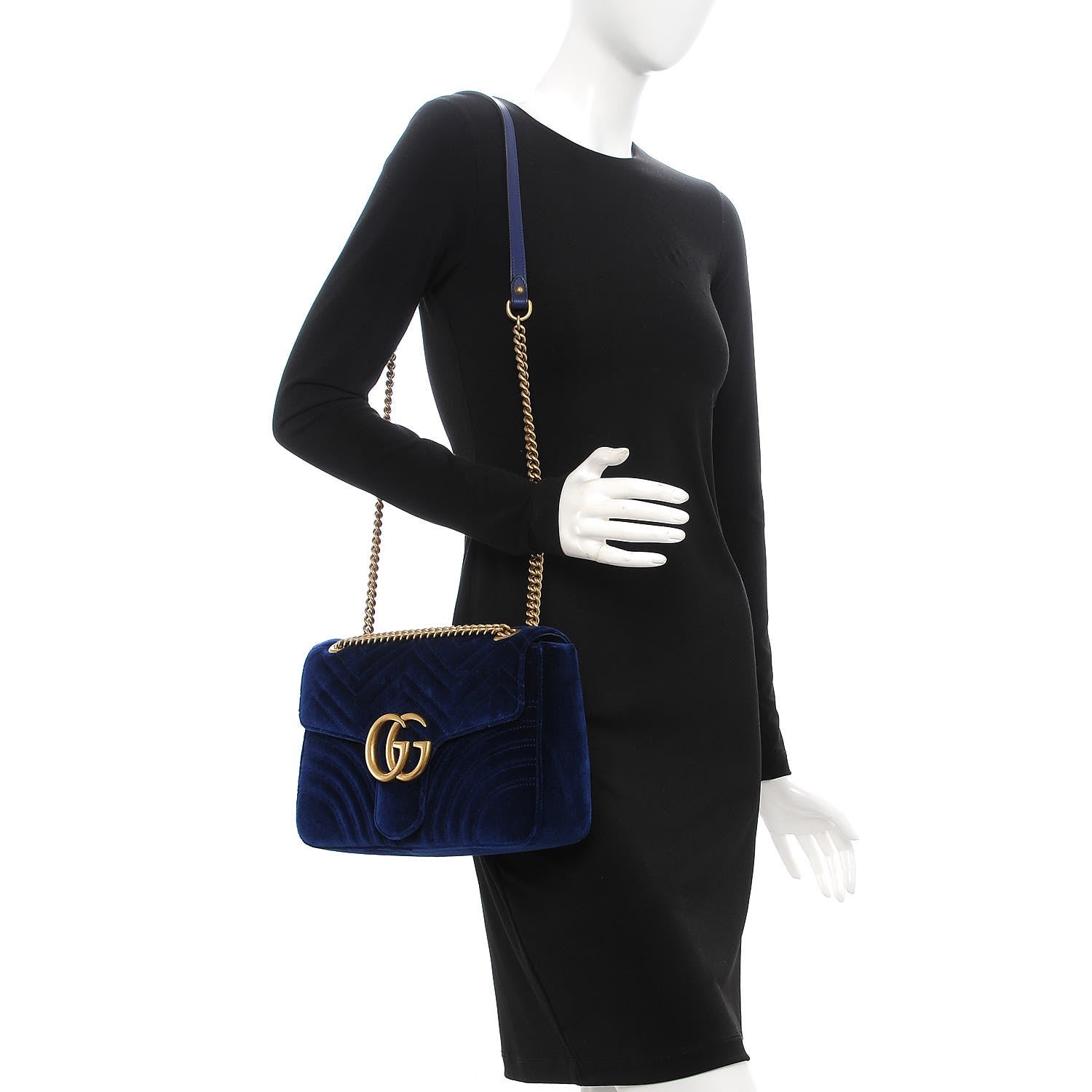 Gucci Velvet Matelasse Medium GG Marmont Shoulder Bag Cobalt Blue 2 of 8