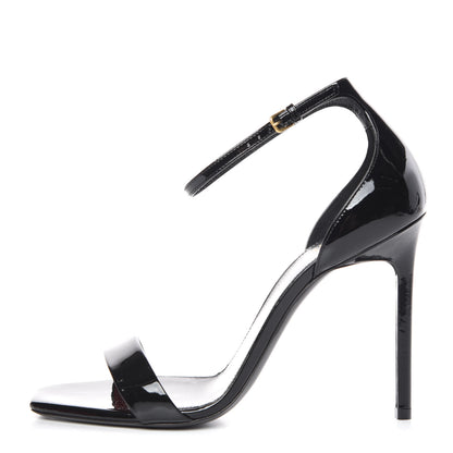 Saint Laurent Patent Calfskin Amber 105 Ankle Strap Sandals 39 Black 1 of 8
