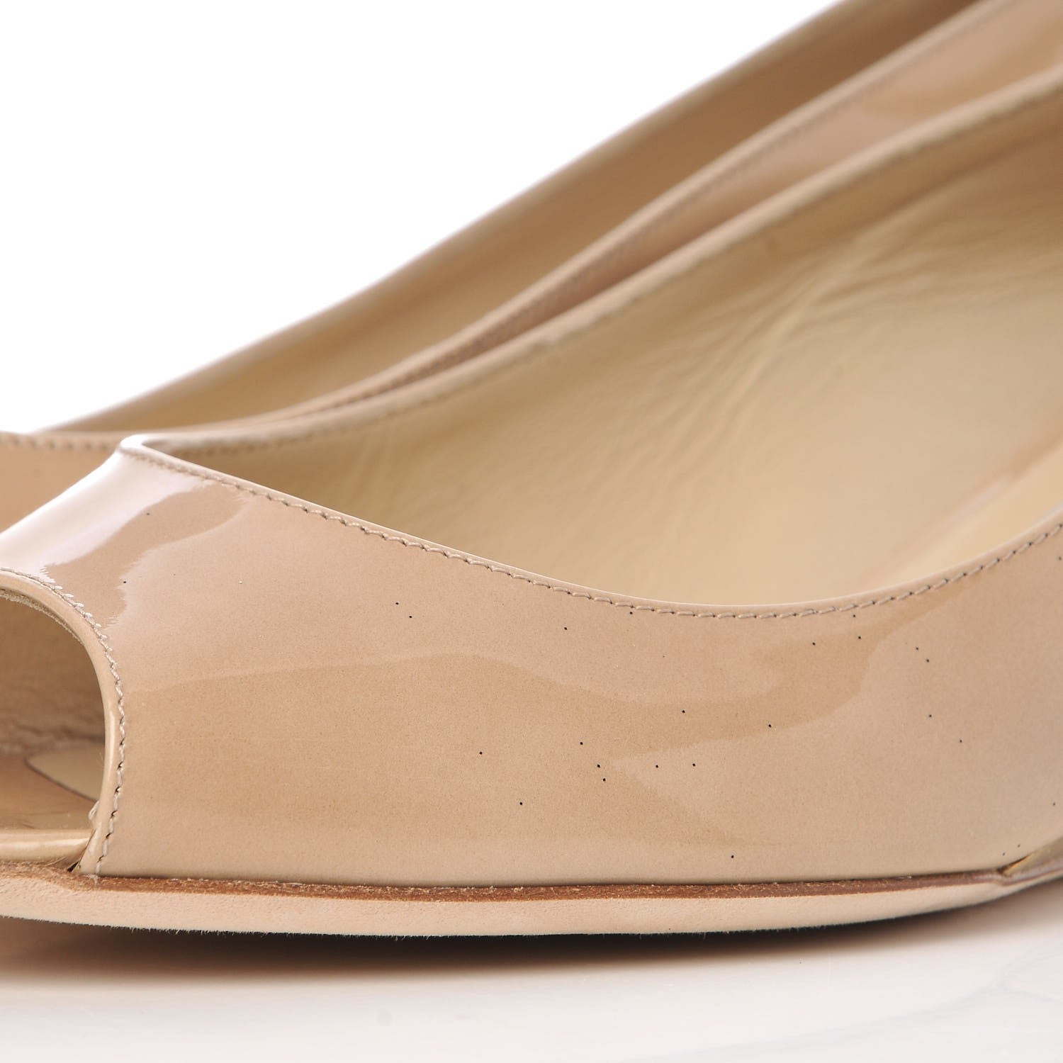 Jimmy Choo Patent Bergen Peep Toe Low Wedge Pumps 38.5 Beige 11 of 12