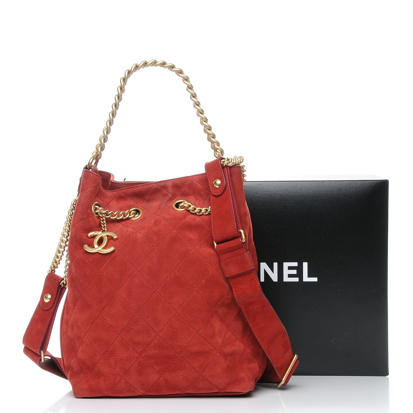 Suede Calfskin Small On My Shoulder Drawstring Bag Red