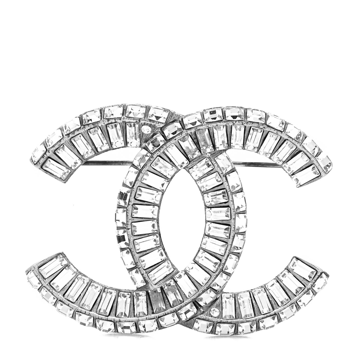 Baguette Crystal CC Brooch Silver