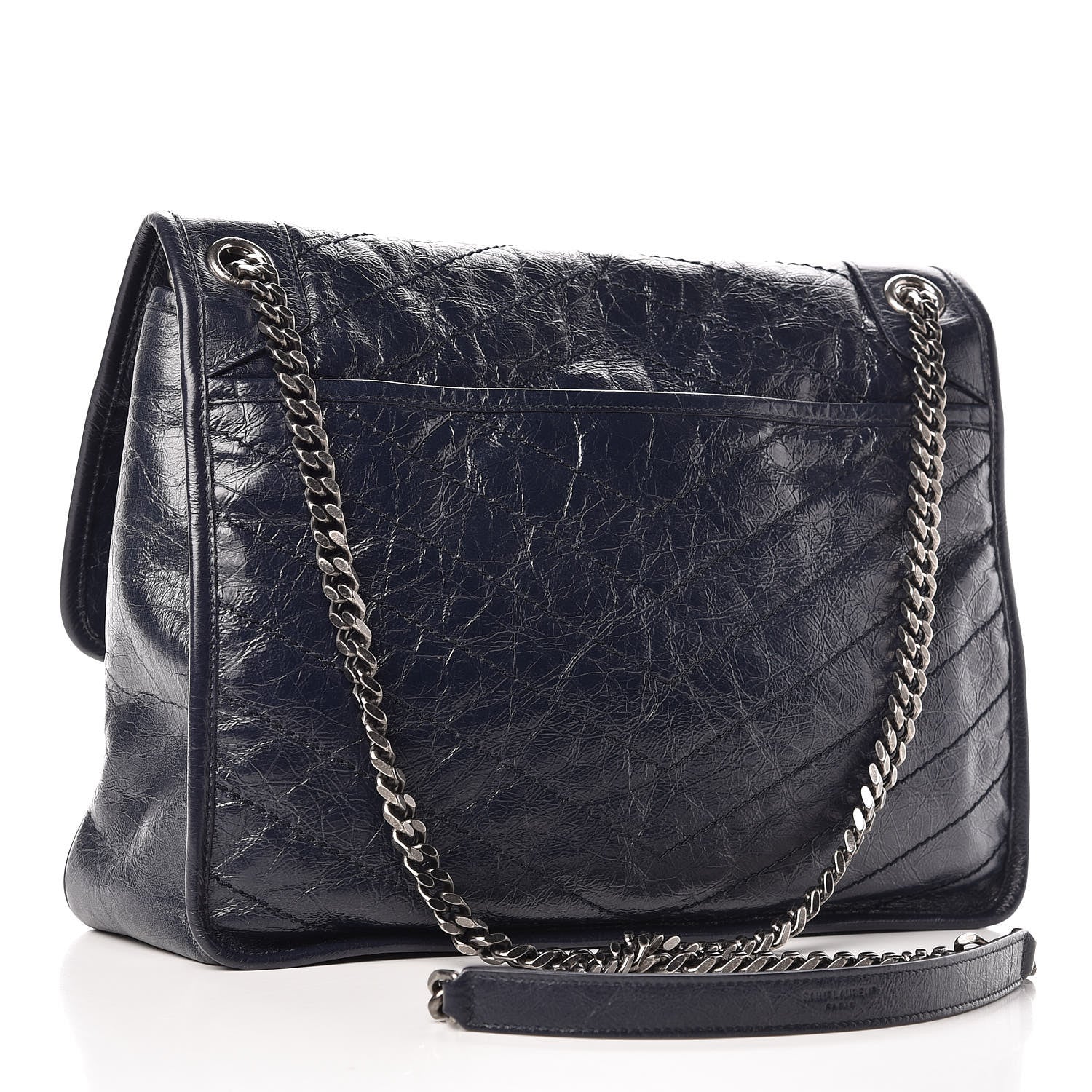Saint Laurent Crinkled Calfskin Matelasse Monogram Large Niki Chain Satchel Deep Marine 3 of 8