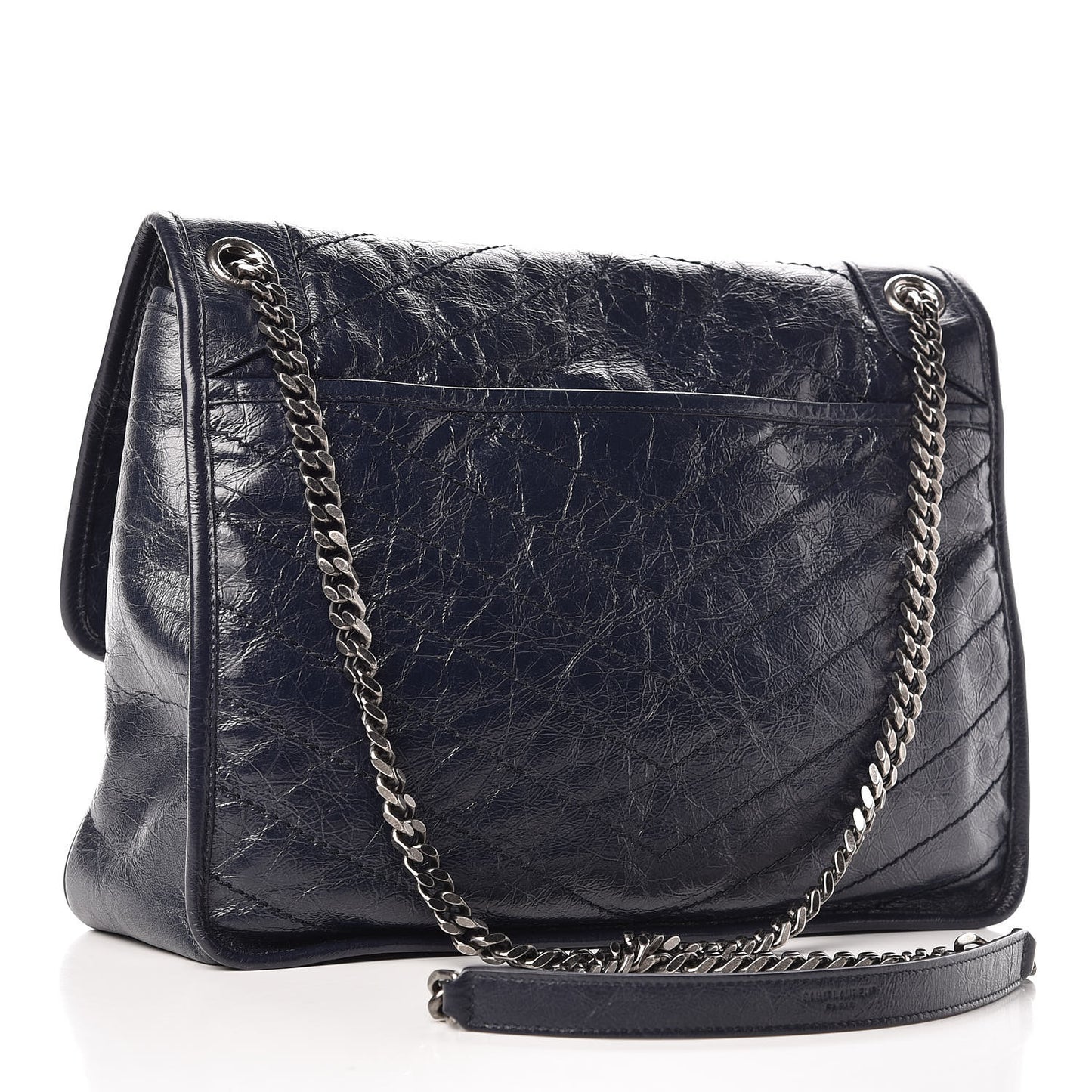 Crinkled Calfskin Matelasse Monogram Large Niki Chain Satchel Deep Marine