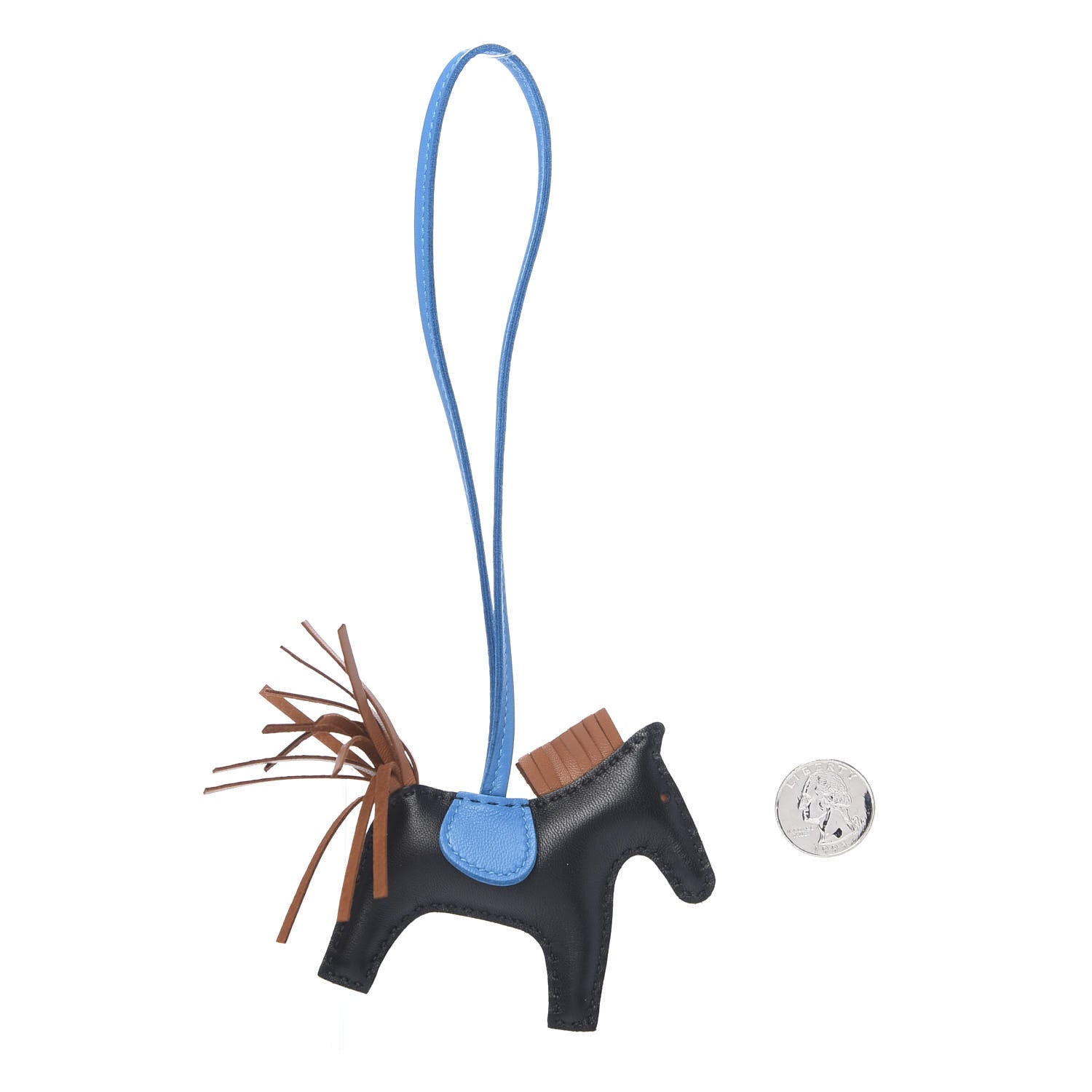 Hermes Milo Lambskin Grigri Rodeo Horse Bag Charm PM Black Gold Bleu Zanzibar 2 of 5