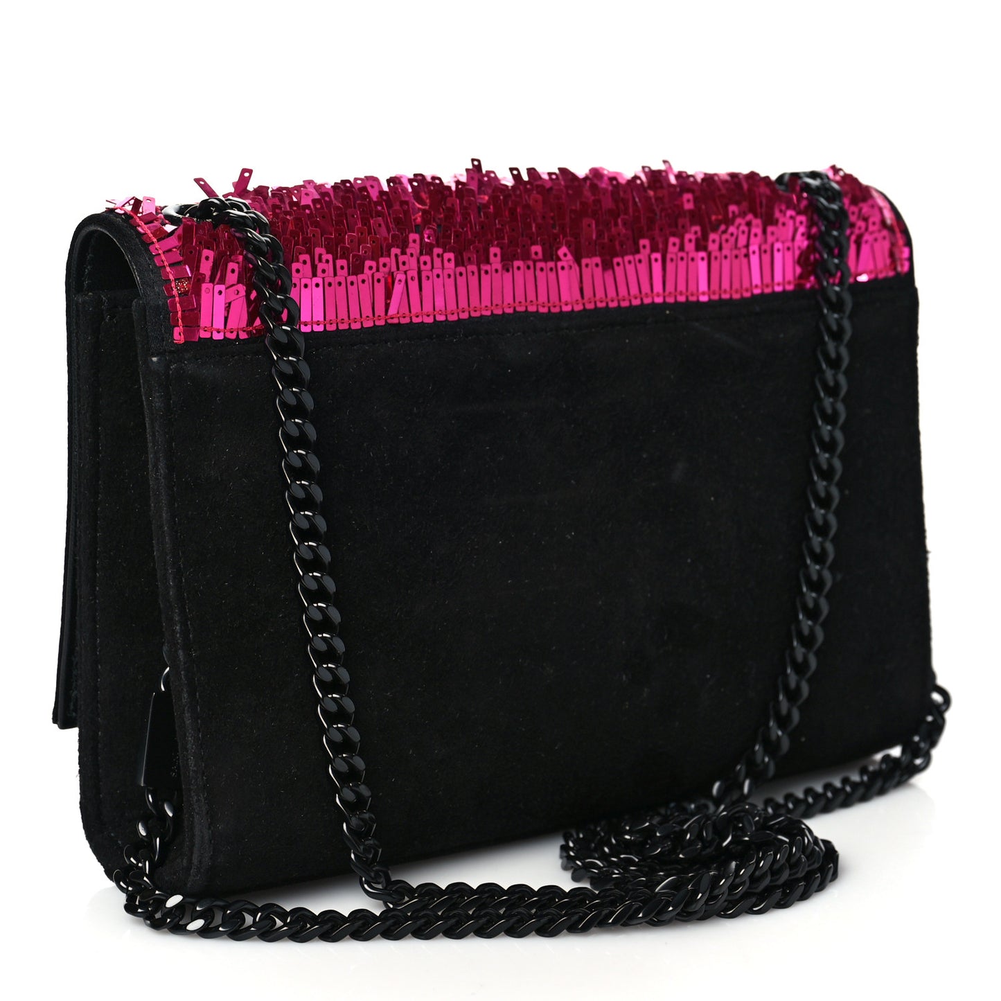 Paillette Suede Monogram Kate Chain Wallet Pink Black