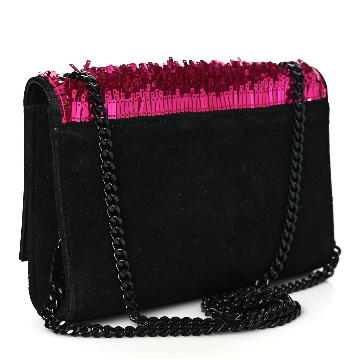 Saint Laurent Paillette Suede Monogram Kate Chain Wallet Pink Black 3 of 9