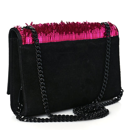 Saint Laurent Paillette Suede Monogram Kate Chain Wallet Pink Black 3 of 9