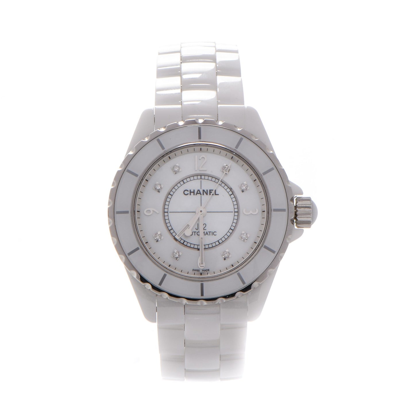 Stainless Steel Ceramic Diamond 38mm J12 Automatic Watch White