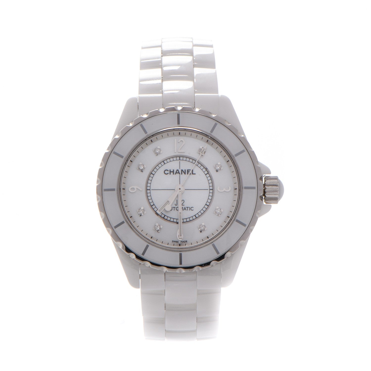 Chanel Stainless Steel Ceramic Diamond 38mm J12 Automatic Watch White 1 of 8