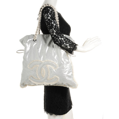 Chanel Vinyl Mohair Trimmed CC Bonbons Tote Silver 2 of 6