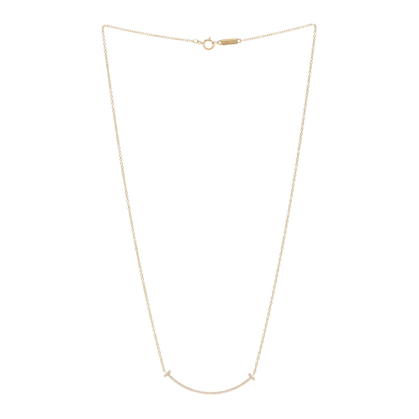 18K Yellow Gold Diamond Small T Smile Pendant Necklace