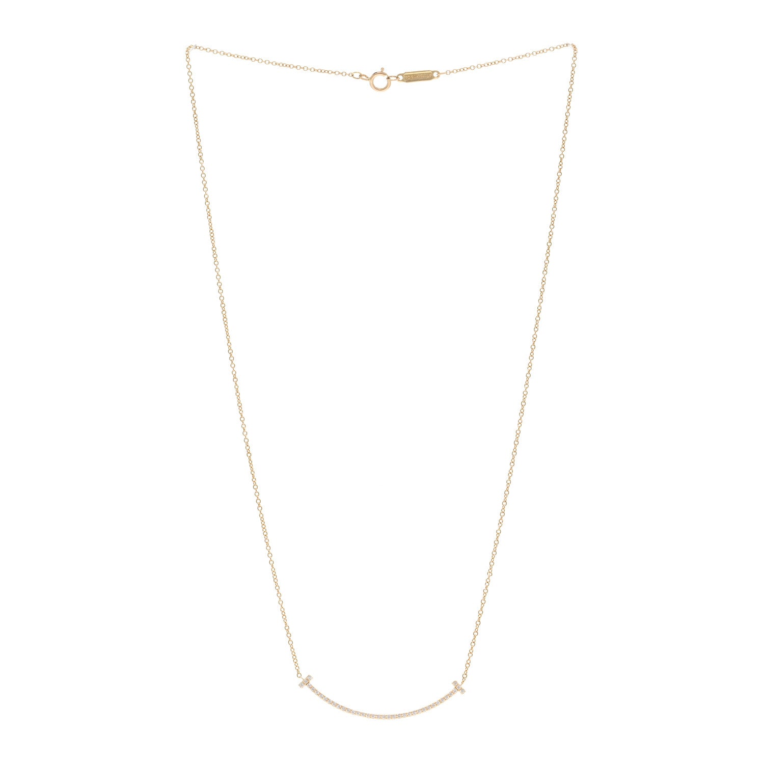 Tiffany 18K Yellow Gold Diamond Small T Smile Pendant Necklace 3 of 5