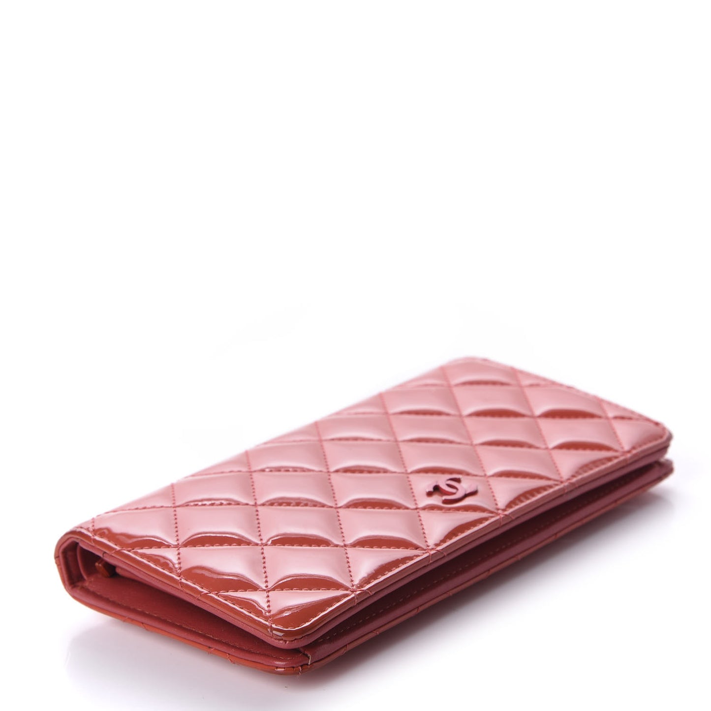 Patent Calfskin Quilted Yen Wallet Dark Pink