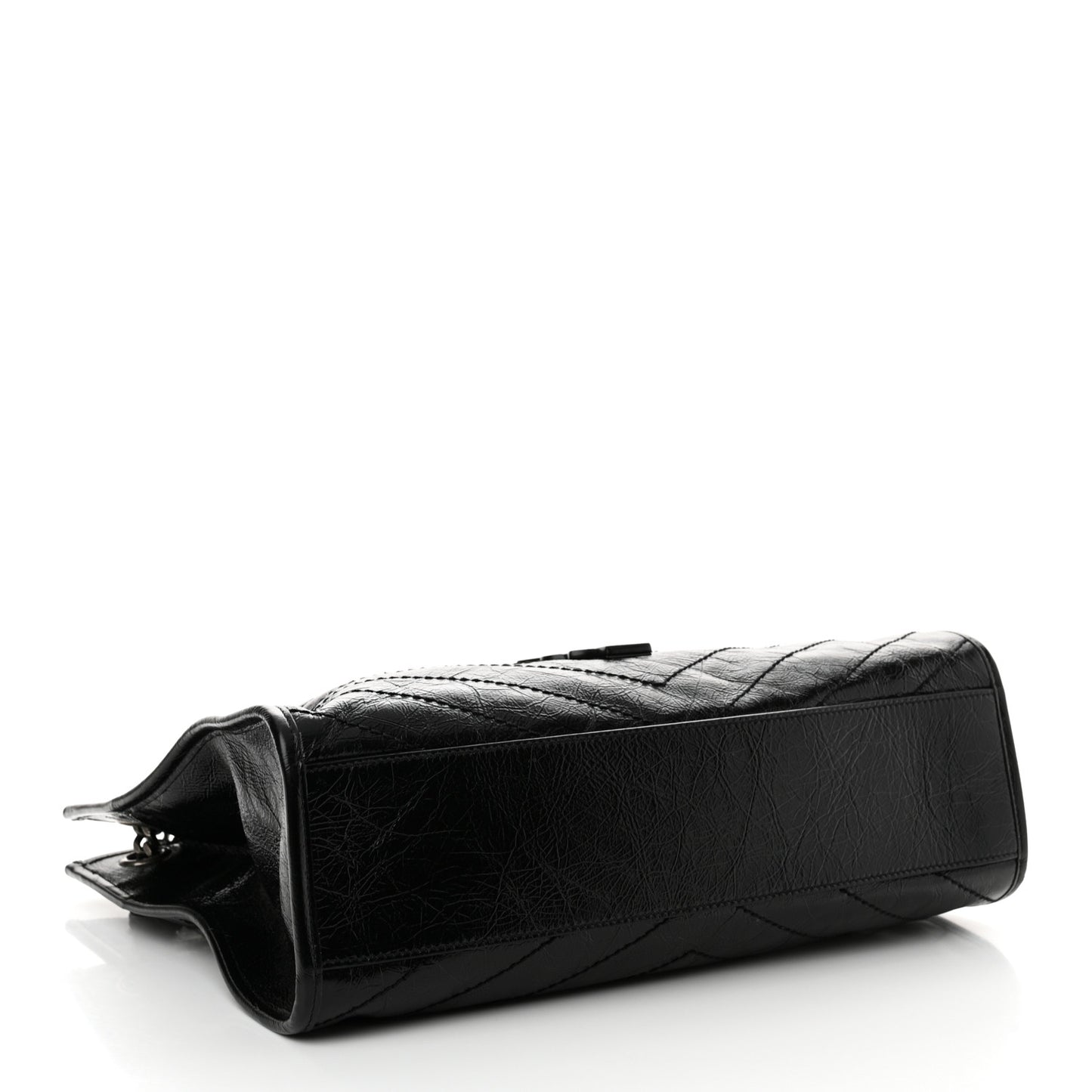 Crinkled Calfskin Matelasse Monogram Medium Niki Shopper Tote Black