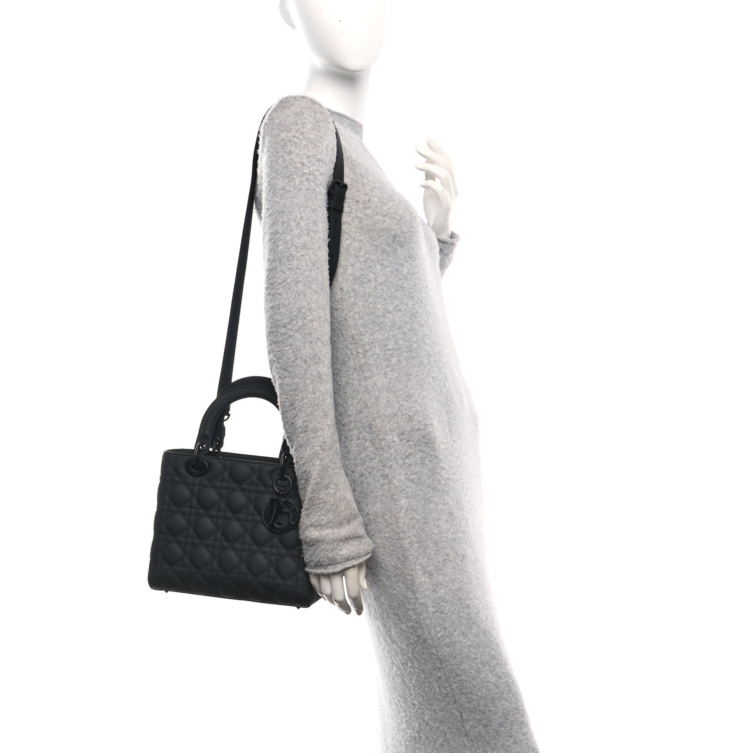 Christian Dior Ultra Matte Calfskin Cannage Medium Lady Dior Black