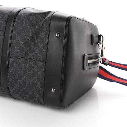 Gucci Soft GG Supreme Monogram Appia Calfskin Web Large Carry On Duffle Bag Black Grey 8 of 8
