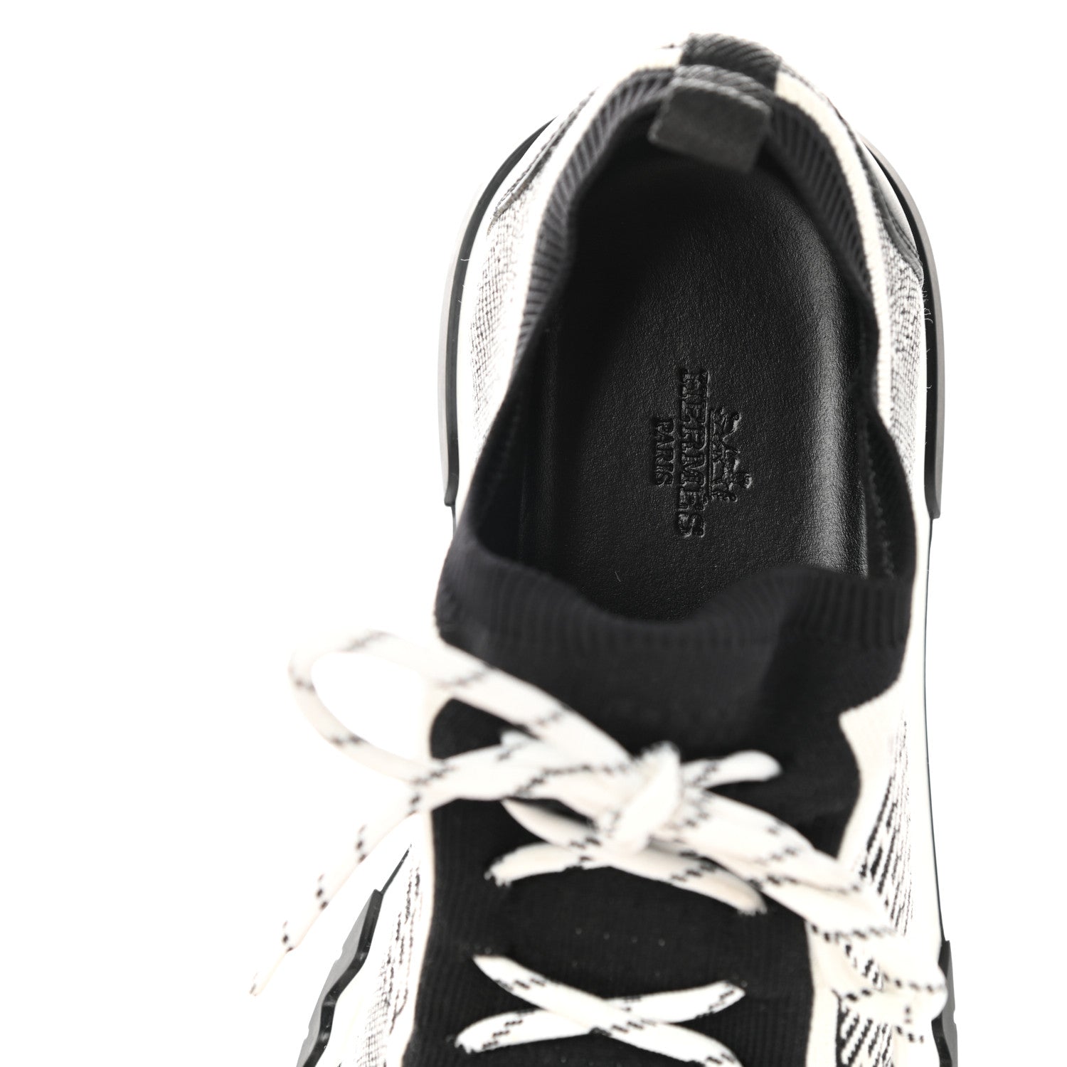 Hermes Knit Goatskin Mens Addict Sneakers 41 Black White 6 of 9