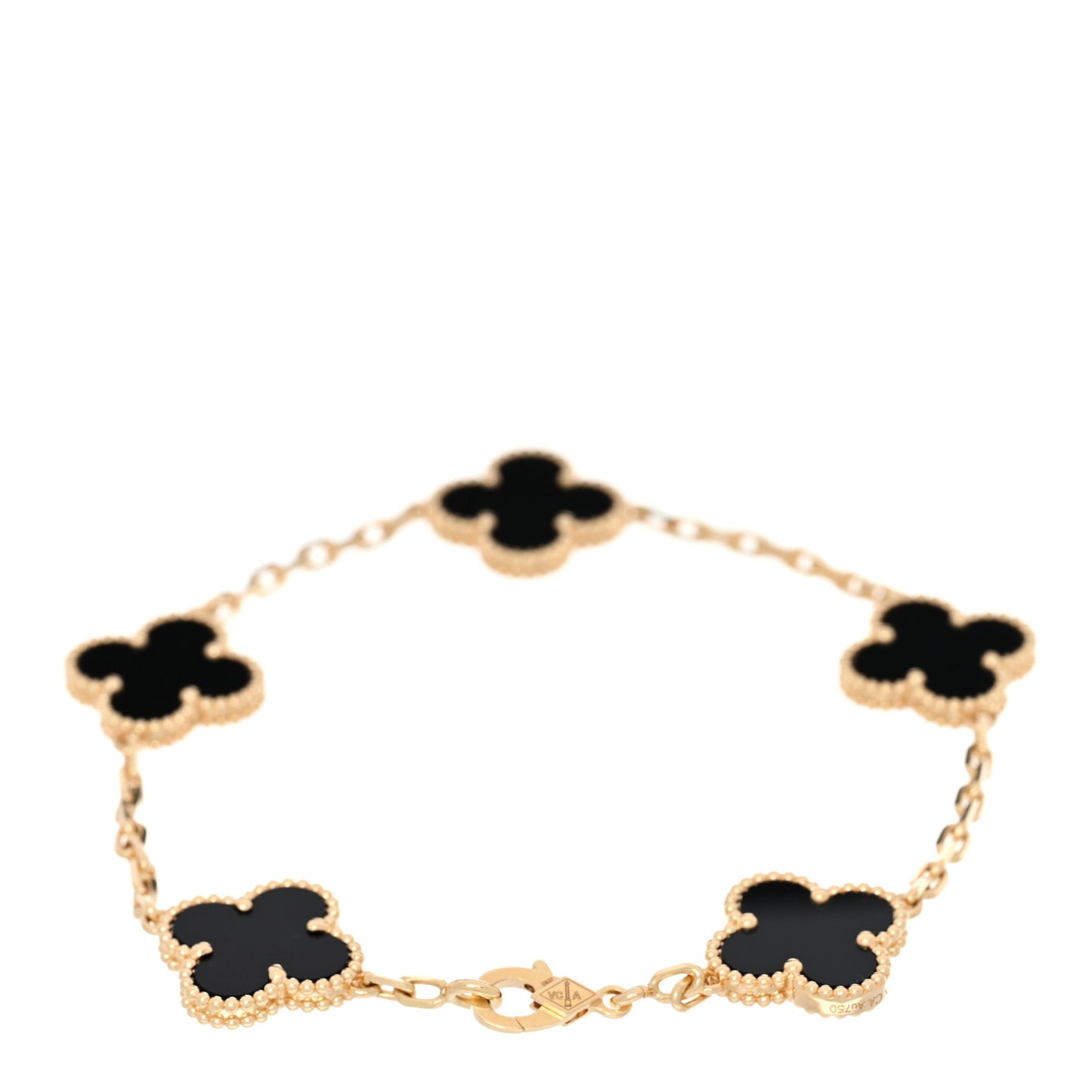 18K Yellow Gold Black Onyx 5 Motifs Vintage Alhambra Bracelet
