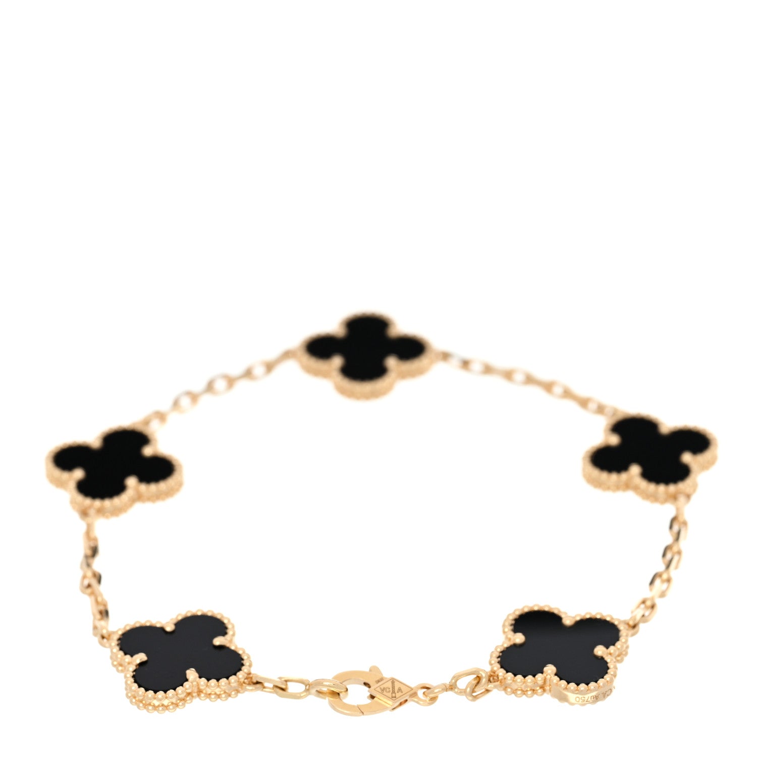 Van Cleef & Arpels 18K Yellow Gold Black Onyx 5 Motifs Vintage Alhambra Bracelet 2 of 4